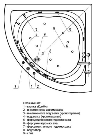 Акриловая ванна Aquatek Юпитер 150x150 UPT150-0000026 вклеенный каркас, фронтальный экран