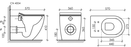 Напольный приставной унитаз Ceramicanova Metropol Rimless, Черный матовый, CN4004MB