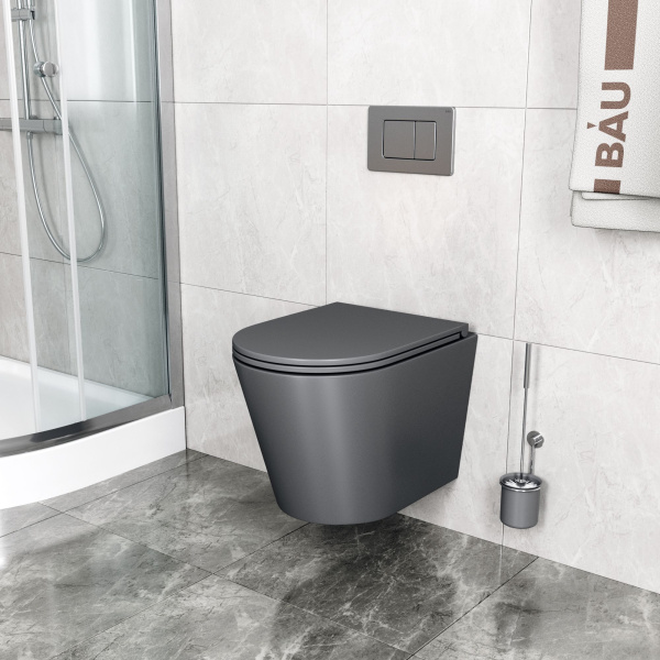Унитаз подвесной безободковый Bauedge Nimb BK0002DG, темно-серый