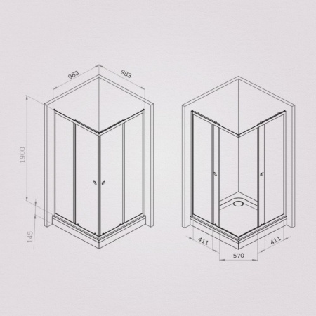 W87G-403-100100-BT Sunny Душевое ограждение AM.PM квадратное, раздвижн двери 100x100 черный,стекло прозрачн