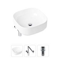 Комплект 3 в 1 Lavinia Boho Bathroom Sink 21520261: накладная фарфоровая раковина 40 см, металлический сифон, донный клапан