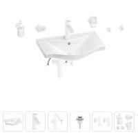 Раковина для ванной Wellsee Bisou 201007245 в наборе 9 в 1: раковина белого глянцевого цвета, смеситель, сифон, донный клапан, угловые вентили, аксессуары (цвет набора матовый белый)