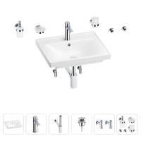 Раковина для ванной Wellsee FreeDom 201006916 в наборе 9 в 1: раковина белого глянцевого цвета, смеситель, сифон, донный клапан, угловые вентили, аксессуары (цвет набора хром)