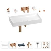 Раковина для ванной Wellsee Pure BY Wellsee 201006544 в наборе 8 в 1: раковина белого глянцевого цвета, встраиваемый смеситель, сифон, выпуск, аксессуары (цвет набора розовое золото)