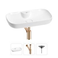 Раковина для ванной Wellsee Croquis 2.0 201001054 в наборе 3 в 1: овальная раковина белого глянцевого цвета, сифон, выпуск в цвете розовое золото