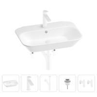 Раковина для ванной Wellsee Eclatant 201005410 в наборе 5 в 1: раковина белого глянцевого цвета, смеситель, сифон, донный клапан, угловые вентили (цвет набора матовый белый)