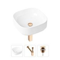 Комплект 3 в 1 Lavinia Boho Bathroom Sink 21520238: накладная фарфоровая раковина 40 см, металлический сифон, донный клапан