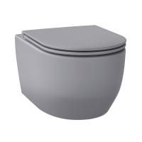 Безободковый подвесной унитаз в наборе 2 в 1: чаша подвесного унитаза, быстросъемное сиденье микролифт, цвет матовый серый Wellsee Croquis 182614001