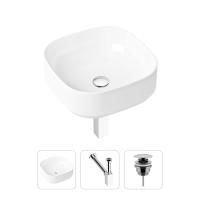 Комплект 3 в 1 Lavinia Boho Bathroom Sink 21520232: накладная фарфоровая раковина 40 см, металлический сифон, донный клапан