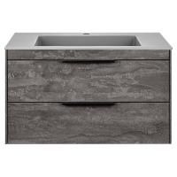 Тумба Vincea Chiara 2D 800 подвесная, 2 выкатных ящика soft-close, G.Stone с умывальником VCB-13800G из кварца, цвет серый