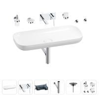 Раковина для ванной Wellsee Croquis 201005781 в наборе 8 в 1: раковина белого глянцевого цвета, встраиваемый смеситель, сифон, выпуск, аксессуары (цвет набора хром)