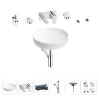 Раковина для ванной Wellsee Chalice Perfection 201006196 в наборе 8 в 1: раковина белого глянцевого цвета, встраиваемый смеситель, сифон, выпуск, аксессуары (цвет набора хром)