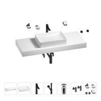Раковина 50 см со столешницей 120 см Wellsee Pure BY Wellsee 201011397 в наборе 10 в 1: столешница, раковина, высокий смеситель, сифон, выпуск, кран-вентили, аксессуары (цвет матовый черный)