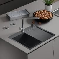 Кухонная мойка Roxen Vespa 60х50 левая, с коландером и дозатором, графит 560230-60LB