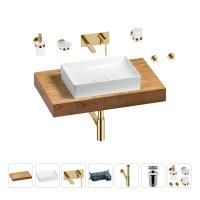 Раковина 50 см со столешницей 80 см Wellsee Pure BY Wellsee 201011128 в наборе 9 в 1: столешница, раковина, встраиваемый смеситель, сифон, выпуск, аксессуары (цвет набора золото)