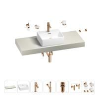 Раковина 43 см со столешницей 120 см Wellsee Graceful Pro 201012279 в наборе 10 в 1: столешница, раковина, смеситель, сифон, донный клапан, угловые вентили, аксессуары (цвет розовое золото)