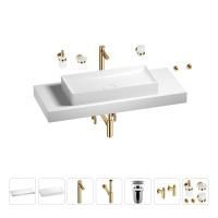 Раковина 75 см со столешницей 120 см Wellsee Pure BY Wellsee 201011753 в наборе 10 в 1: столешница, раковина, высокий смеситель, сифон, выпуск, кран-вентили, аксессуары (цвет золото)