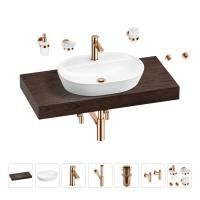 Раковина 60 см со столешницей 100 см Wellsee Calin 201007744 в наборе 10 в 1: столешница, раковина, смеситель, сифон, донный клапан, угловые вентили, аксессуары (цвет розовое золото)