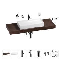 Раковина 75 см со столешницей 140 см Wellsee Pure BY Wellsee 201011857 в наборе 10 в 1: столешница, раковина, высокий смеситель, сифон, выпуск, кран-вентили, аксессуары (цвет матовый черный)