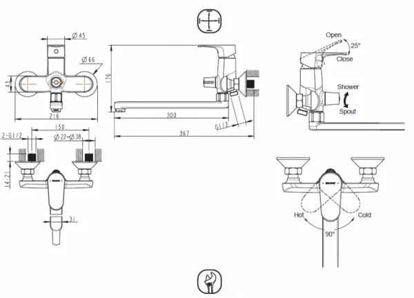 Смеситель для ванны Bravat Alfa F6120178BC-01L