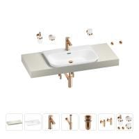 Раковина 65 см со столешницей 120 см Wellsee Eclatant 2.0 201013294 в наборе 10 в 1: столешница, раковина, смеситель, сифон, донный клапан, угловые вентили, аксессуары (цвет розовое золото)