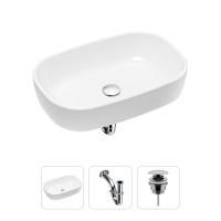 Комплект 3 в 1 Lavinia Boho Bathroom Sink 21520002: накладная фарфоровая раковина 54 см, металлический сифон, донный клапан