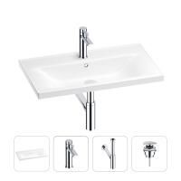 Раковина для ванной Wellsee FreeDom 201003336 в наборе 4 в 1: раковина белого глянцевого цвета, смеситель, сифон, донный клапан (цвет набора хром)