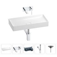 Раковина для ванной Wellsee Pure BY Wellsee 201002736 в наборе 4 в 1: раковина белого глянцевого цвета, встраиваемый смеситель, сифон, выпуск (цвет набора хром)