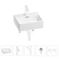 Раковина для ванной Wellsee Graceful Pro 201004535 в наборе 5 в 1: раковина белого глянцевого цвета, смеситель, сифон, донный клапан, угловые вентили (цвет набора матовый белый)