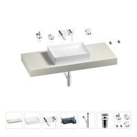 Раковина 50 см со столешницей 120 см Wellsee Pure BY Wellsee 201011326 в наборе 9 в 1: столешница, раковина, встраиваемый смеситель, сифон, выпуск, аксессуары (цвет набора хром)