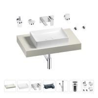 Раковина 50 см со столешницей 80 см Wellsee Pure BY Wellsee 201011081 в наборе 9 в 1: столешница, раковина, встраиваемый смеситель, сифон, выпуск, аксессуары (цвет набора хром)