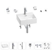 Раковина для ванной Wellsee Graceful Pro 201006636 в наборе 9 в 1: раковина белого глянцевого цвета, смеситель, сифон, донный клапан, угловые вентили, аксессуары (цвет набора хром)