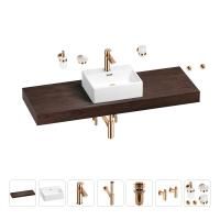 Раковина 43 см со столешницей 140 см Wellsee Graceful Pro 201012364 в наборе 10 в 1: столешница, раковина, смеситель, сифон, донный клапан, угловые вентили, аксессуары (цвет розовое золото)