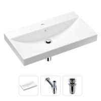 Комплект 3 в 1 Lavinia Boho Bathroom Sink 21520598: врезная фарфоровая раковина 80 см, металлический сифон, донный клапан