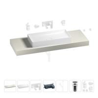 Раковина 75 см со столешницей 140 см Wellsee Pure BY Wellsee 201011805 в наборе 9 в 1: столешница, раковина, встраиваемый смеситель, сифон, выпуск, аксессуары (цвет набора матовый белый)