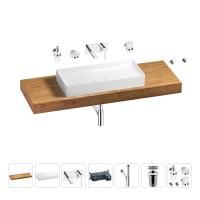 Раковина 75 см со столешницей 140 см Wellsee Pure BY Wellsee 201011846 в наборе 9 в 1: столешница, раковина, встраиваемый смеситель, сифон, выпуск, аксессуары (цвет набора хром)