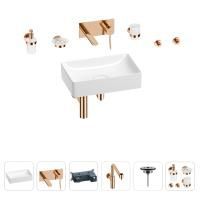 Раковина для ванной Wellsee Pure BY Wellsee 201006349 в наборе 8 в 1: раковина белого глянцевого цвета, встраиваемый смеситель, сифон, выпуск, аксессуары (цвет набора розовое золото)