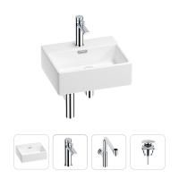 Раковина для ванной Wellsee Graceful Pro 201002896 в наборе 4 в 1: раковина белого глянцевого цвета, смеситель, сифон, донный клапан (цвет набора хром)