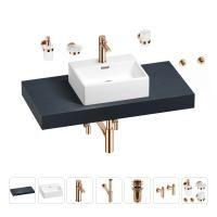 Раковина 43 см со столешницей 100 см Wellsee Graceful Pro 201012229 в наборе 10 в 1: столешница, раковина, смеситель, сифон, донный клапан, угловые вентили, аксессуары (цвет розовое золото)