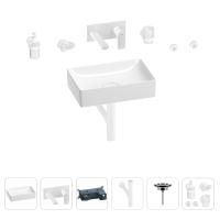 Раковина для ванной Wellsee Pure BY Wellsee 201006315 в наборе 8 в 1: раковина белого глянцевого цвета, встраиваемый смеситель, сифон, выпуск, аксессуары (цвет набора матовый белый)