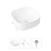Комплект 3 в 1 Lavinia Boho Bathroom Sink 21520270: накладная фарфоровая раковина 40 см, металлический сифон, донный клапан