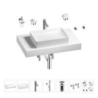 Раковина 50 см со столешницей 80 см Wellsee Pure BY Wellsee 201011156 в наборе 10 в 1: столешница, раковина, высокий смеситель, сифон, выпуск, кран-вентили, аксессуары (цвет хром)