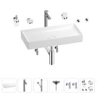 Раковина для ванной Wellsee Pure BY Wellsee 201006511 в наборе 9 в 1: раковина белого глянцевого цвета, высокий смеситель, сифон, выпуск, угловые вентили, аксессуары (цвет хром)