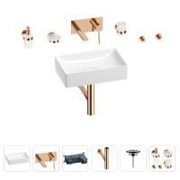 Раковина для ванной Wellsee Pure BY Wellsee 201006319 в наборе 8 в 1: раковина белого глянцевого цвета, встраиваемый смеситель, сифон, выпуск, аксессуары (цвет набора розовое золото)