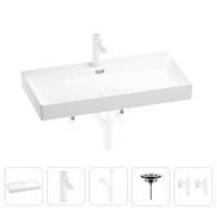 Раковина для ванной Wellsee Bromance 201005565 в наборе 5 в 1: раковина белого глянцевого цвета, смеситель, сифон, выпуск, угловые вентили (цвет набора матовый белый)