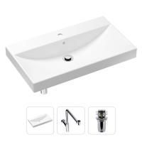 Комплект 3 в 1 Lavinia Boho Bathroom Sink 21520640: врезная фарфоровая раковина 80 см, металлический сифон, донный клапан