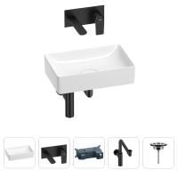 Раковина для ванной Wellsee Pure BY Wellsee 201002592 в наборе 4 в 1: раковина белого глянцевого цвета, встраиваемый смеситель, сифон, выпуск (цвет набора матовый черный)