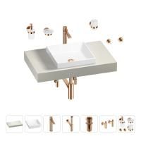 Раковина 40 см со столешницей 80 см Wellsee Doux 201009039 в наборе 10 в 1: столешница, раковина, высокий смеситель, сифон, донный клапан, кран-вентили, аксессуары (цвет розовое золото)