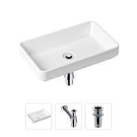Комплект 3 в 1 Lavinia Boho Bathroom Sink 21520111: накладная фарфоровая раковина 55 см, металлический сифон, донный клапан