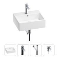 Раковина для ванной Wellsee Graceful Pro 201002906 в наборе 4 в 1: раковина белого глянцевого цвета, смеситель, сифон, донный клапан (цвет набора хром)